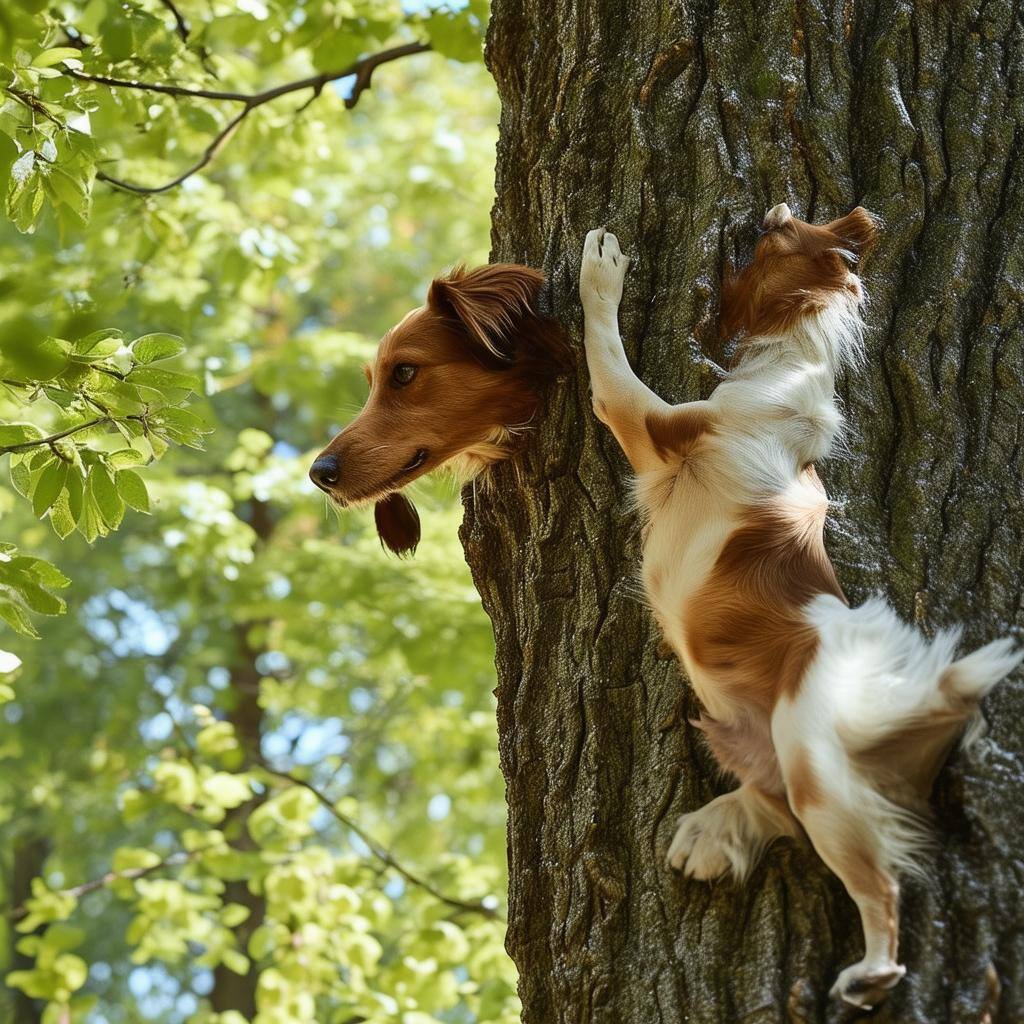 dog climbing tree