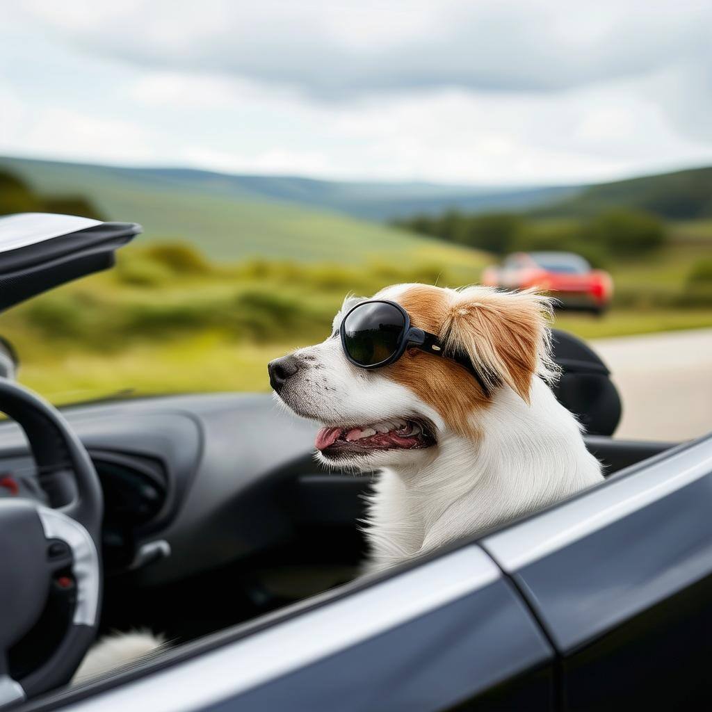 dog driving sports car